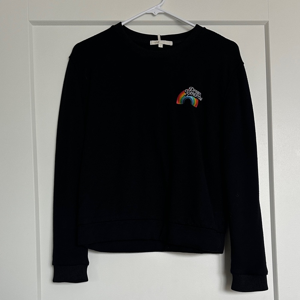 MAJE Black Sweatshirt with Rainbow Embroidery